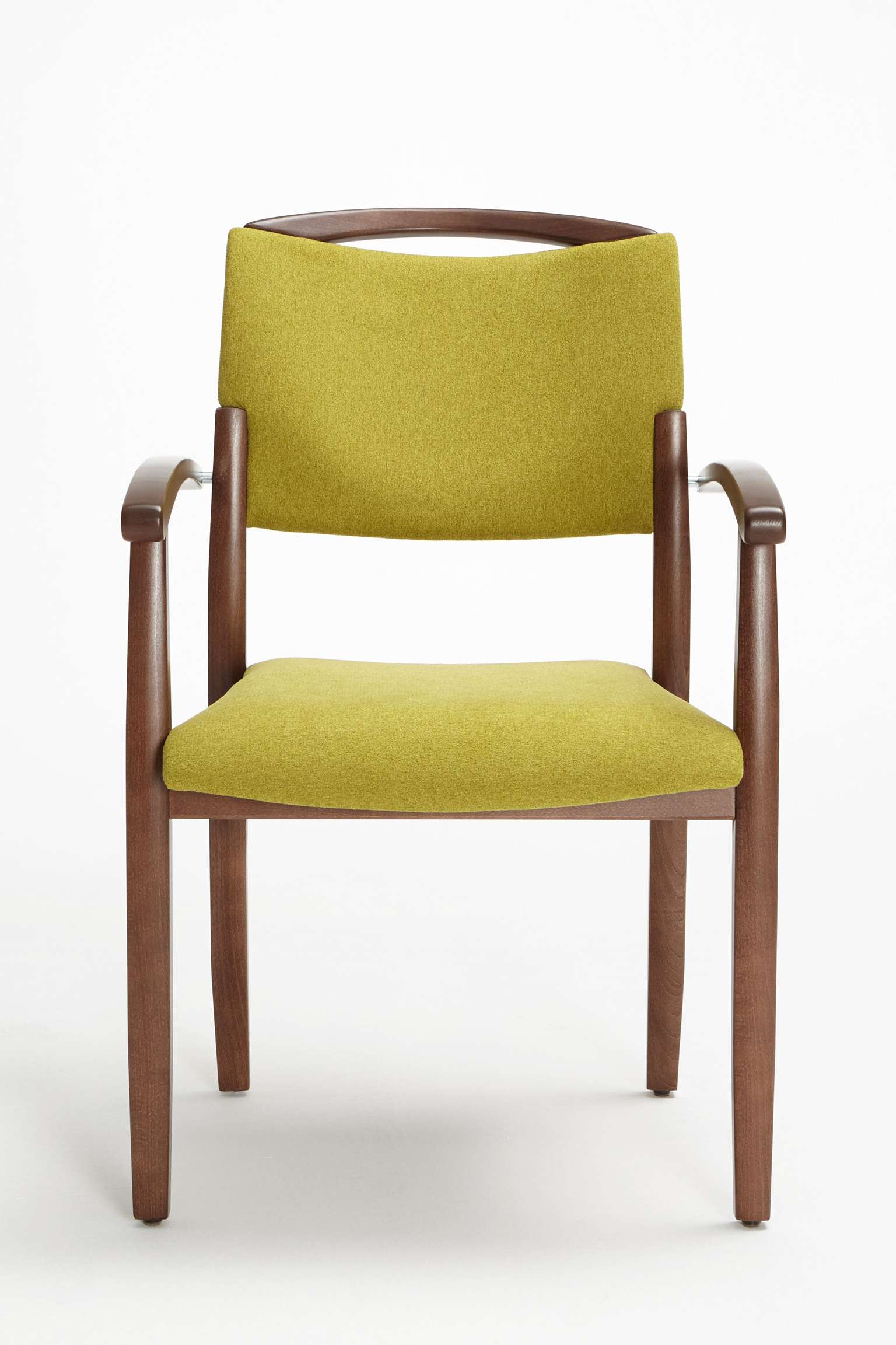 The Fena model as a stackable chair with armrests and handle rail