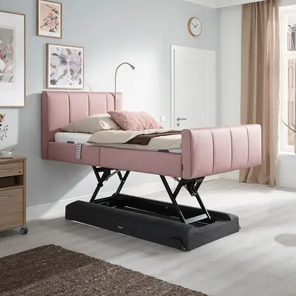 De Libra - variant deluxe wordt standaard geleverd met een stijlvolle bedbodem met een bekleding van voorgevormd vilt en een zwart gelakt onderstel.