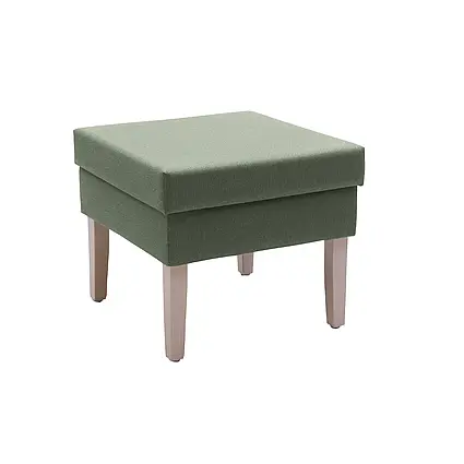 Polsterhocker Luna mit grünem Stoffbezug und Holzfüßen