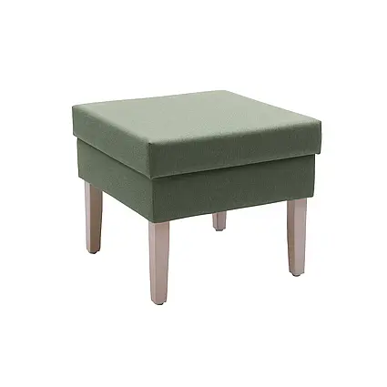 Taburete tapizado Luna con funda de tela verde y patas de madera