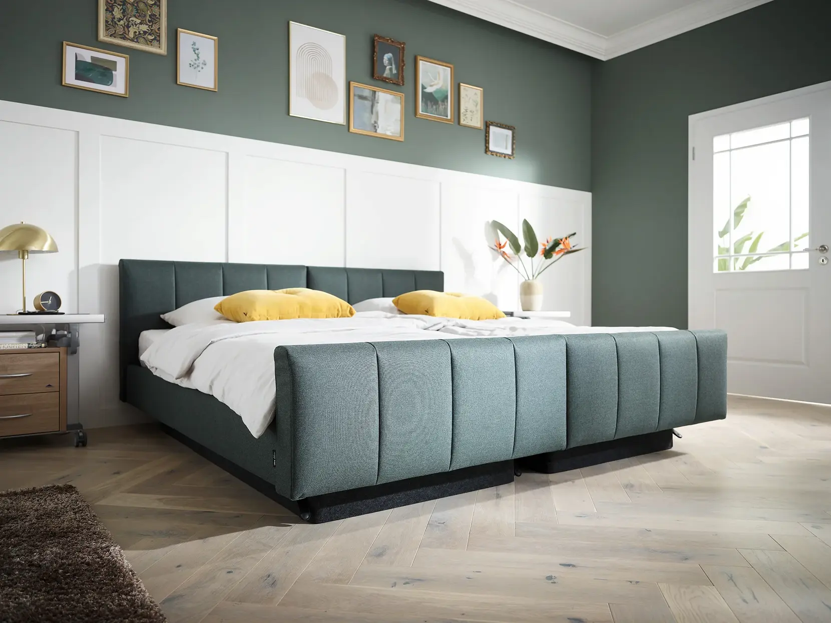 Libra deluxe como cama doble en una habitación.
