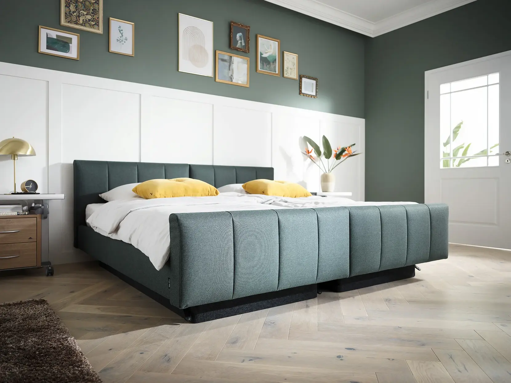 Libra deluxe como cama doble en una habitación.