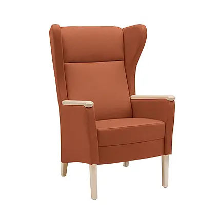 Cadeira de apoio Luna com encosto alto em cor terracota e suporte lateral