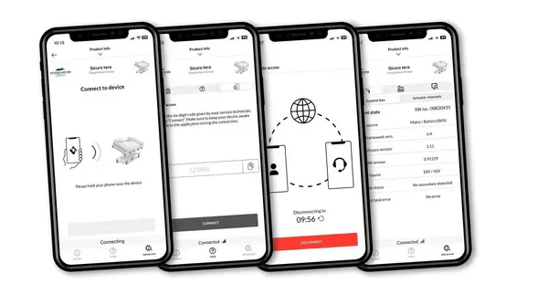 Vier Screenshots aus der OneConnet-App von Stiegelmeyer