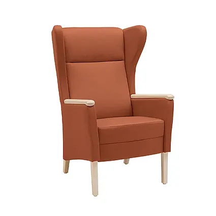 Luna high-back armchair in terracotta with side support