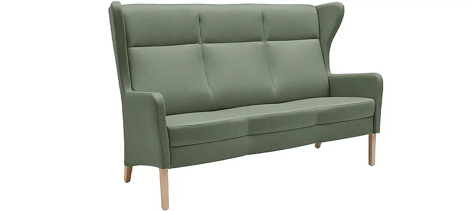 Dreisitzer Sofa Luna mit hoher Rückenlehne in grünem Stoff
